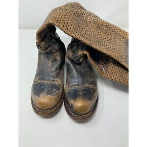 Bed Stu Cobbler Series Women Brown Leather Distressed Perforated Riding Boots